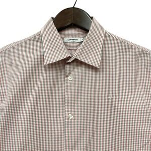 J. Lindeberg Mens Button Front Shirt Mini Check Plaid Embroidered White/Red Sz M